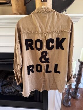Elan Tan Jacket with Black 'Rock & Roll' Appliqué